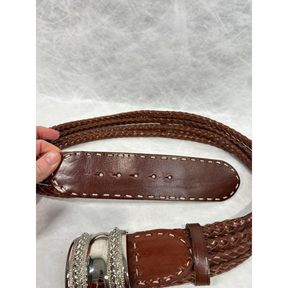 The‎ Limited Vintage Brown Braided Leather Belt Silver Western Buckle Large
